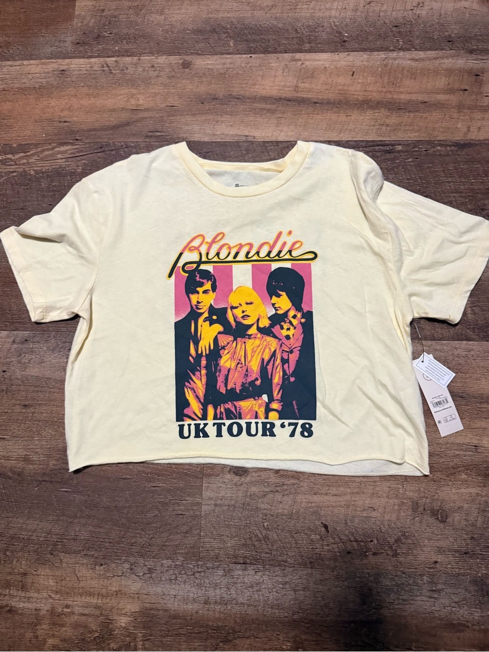 No Boundaries Cream Graphic Crop Top with Pink & Black Print